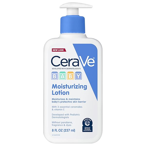 CERAVE BABY LOTION, GENTLE BABY SKIN CARE WITH CERAMIDES, NIACINAMIDE & VITAMIN E, FRAGRANCE, PARABEN, DYE & PHTHALATES FREE, LIGHTWEIGHT MOISTURIZER, 8 OUNCE, PACKAGING MAY VARY