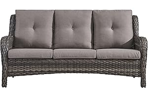 Rilyson Outdoor Couch Wicker Patio Sofa - 3 Seat Rattan Sofa with Deep Seating and Comfortable Cushions for Outside Porch Deck Balcony Garden(Mixed Grey/Grey)