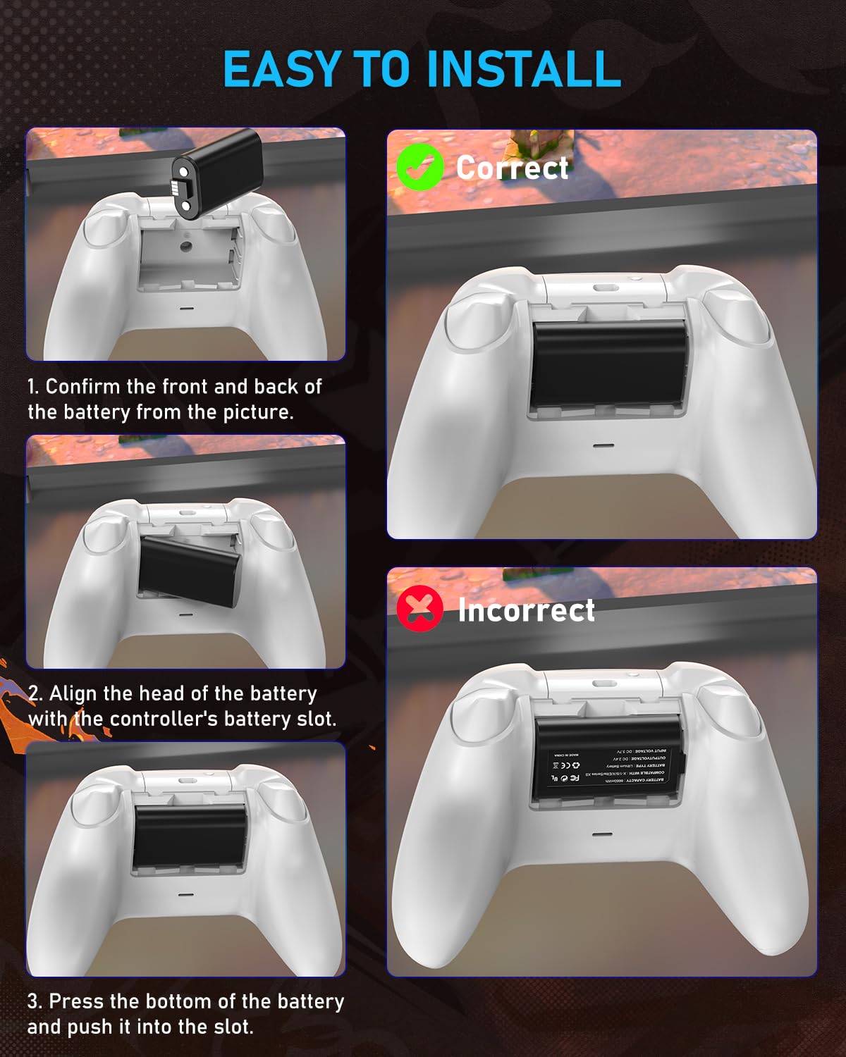 Wzygdzsw 2×6660mWh Rechargeable Battery Pack for Xbox Series X/S & One/One S/One X/Elite Controllers, Overcharge/Short-Circuit Protection | Play & Charge Simultaneously, FCC/CE Certified