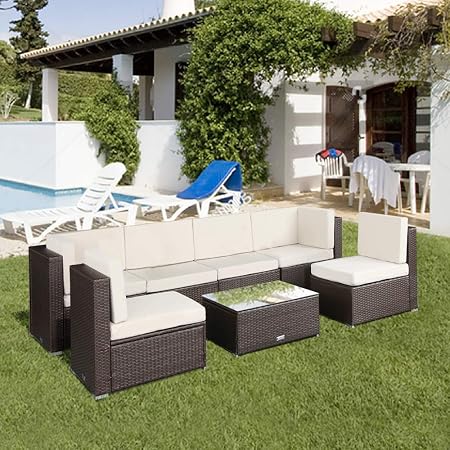 Amazon Com U Max 7 Pieces Patio Pe Rattan Wicker Sofa Sectional Furniture Set Conversation Sets Garden Outdoor