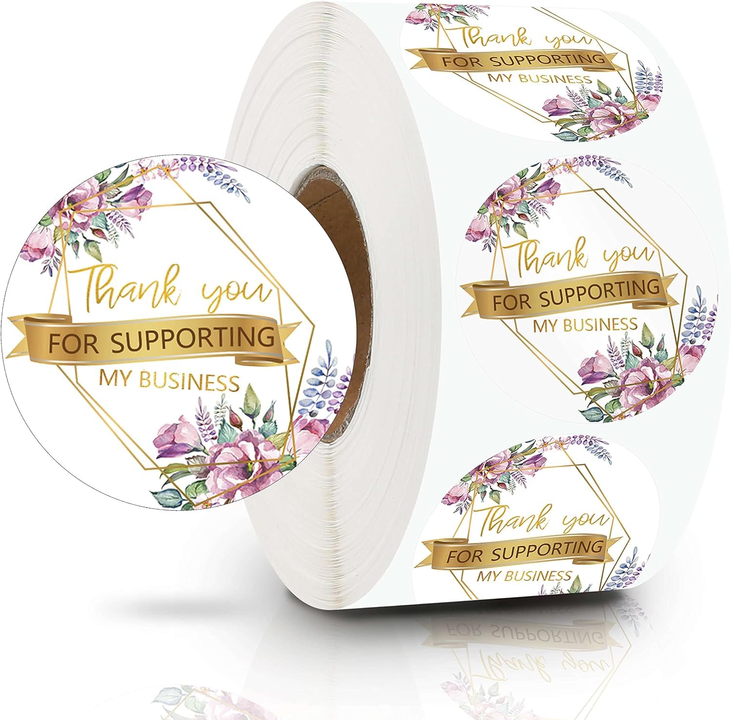 1200Pcs/1 Roll 1.5 Inch Thank You Stickers Small Business, Pink Flower Gold Font Design Thank You Stickers Roll for Baking Packaging, Envelope Seals, Packing Supplies, Handmade, Gift