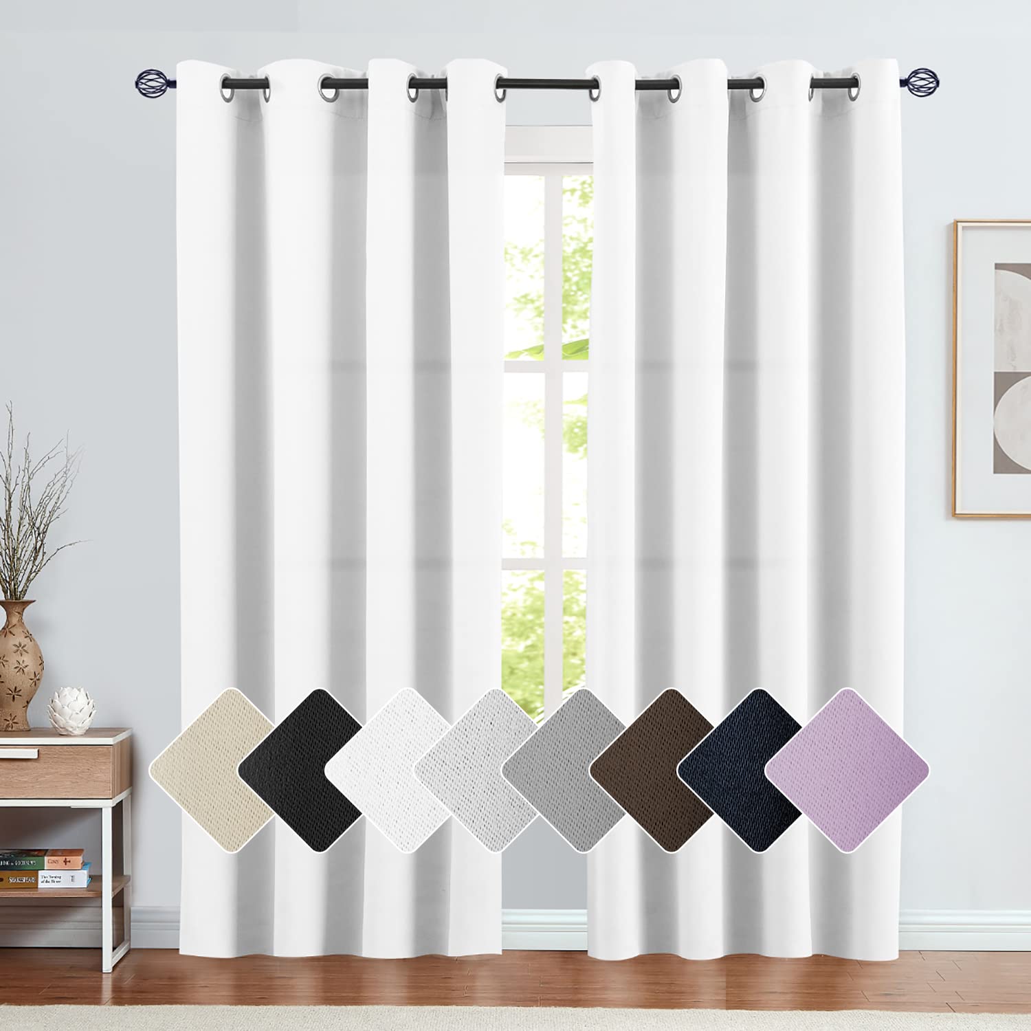 Vangao White Curtain 84 Inches Long for Living Room Bedroom Room Darkening Window Treatment Panel Triple Weave Moderate Blackout Drape Grommet Top 1 Panel