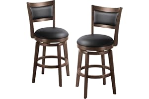 Larksperal 24" Counter Height Barstools Set of 2 - High Back Swivel Bar Stools with Black Faux Leather Upholstered Seat & Solid Wood Footrest, Counter Bar Stool for Kitchen Island & Pub