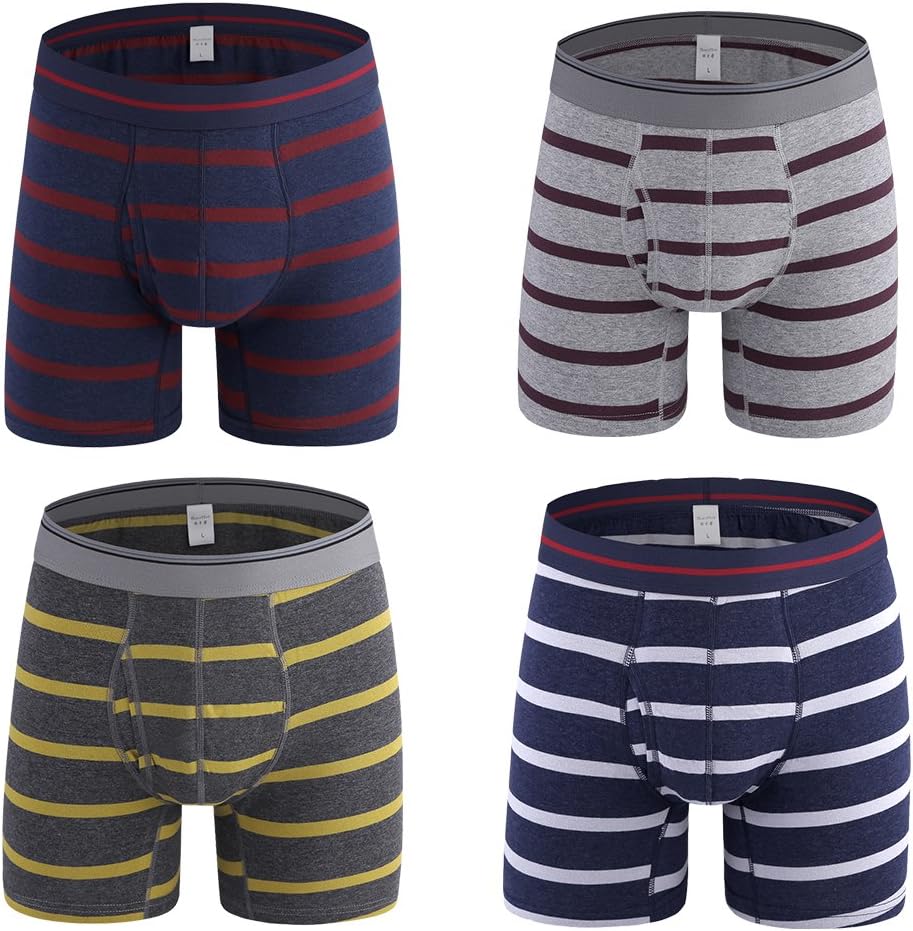 CIOKICX Mens Underwear Cotton Boxer Briefs Sports Striped Mid Waist Boxers Men (Pack of 4)