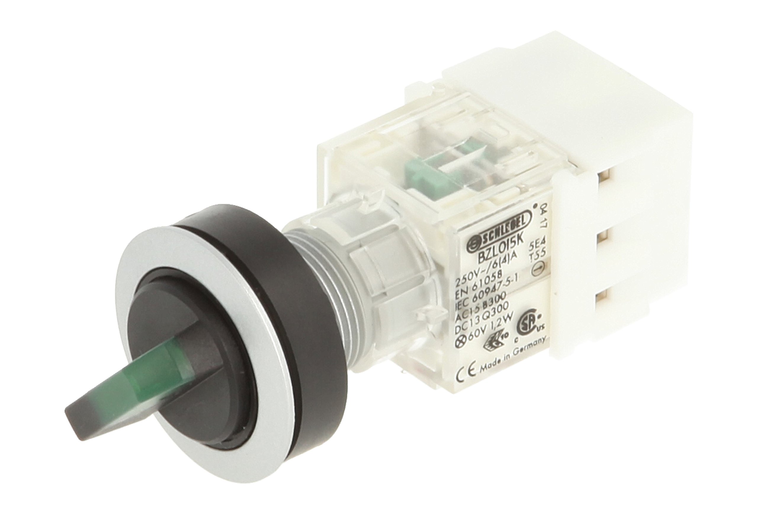 Club 23.001.124 2 Positions Selector, rastend Light Contact Transmitter 1 Closer + 1 opener with Button Lamp Socket t5,5 K LED 24 V, SCREW TERMINAL, GREEN/SILVER (Pack of 2)