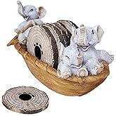 Melnixia Elephant Coasters Set of 5 Rustic Coasters in Handmade Canoe Drink Coffee Mug Wine Beer Bar Round Table Decorative Cute Log Cabin Decor for The Home