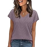OFEEFAN Womens Sweaters Short Sleeve V Neck Summer Tops Trendy Fashion Business Casual Outfits Dressy Clothes