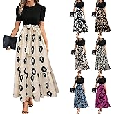 Maxi Dresses for Women Easter Short Puff Sleeve Long Shirt Dress Floral Print A Line Spring Dresses Flowy Beach Dress