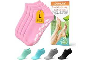 ALUROICE Silicone Moisturizing Socks for Women Large- 2Pairs Foot Moisturizer Socks for Dry Cracked Feet- Pink Aloe Spa Moisture Hydrating Foot Care Socks (L Up to Size 12)