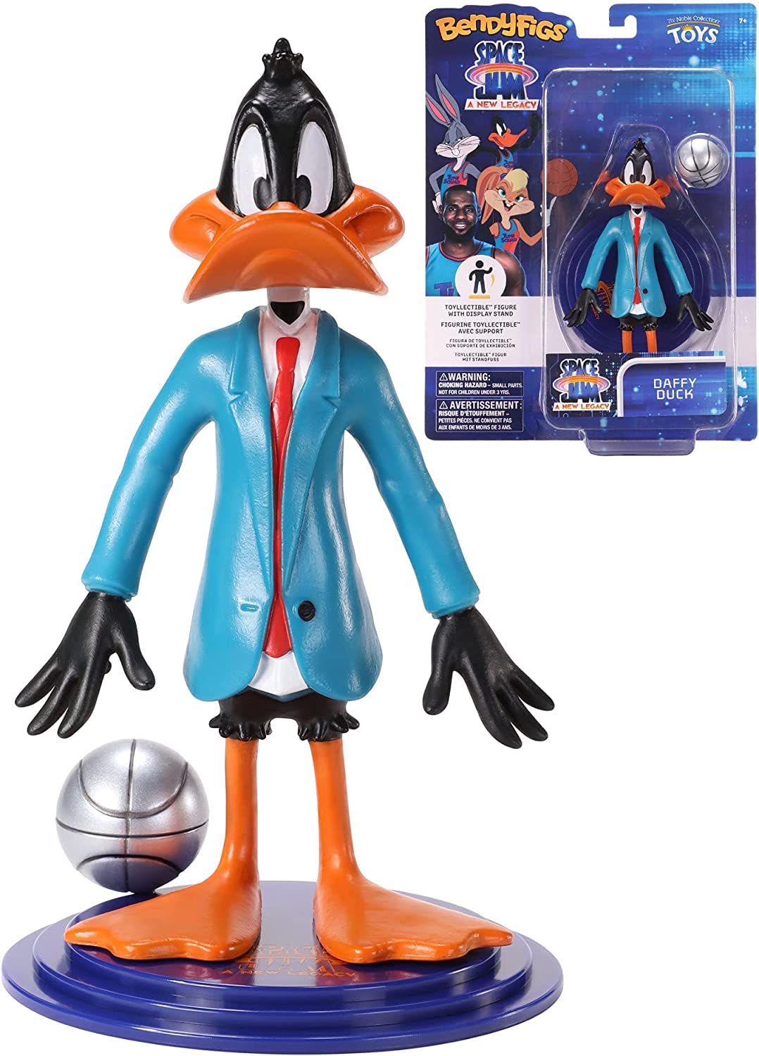 BendyFigs The Noble Collection Space Jam 2: A New Legacy Daffy Duck - 7.5in (19cm) Noble Toys Bendable Figure Posable Collectible Doll Figures With Stand