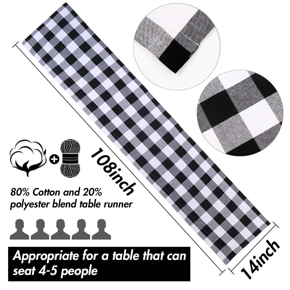 HAKACC Black and White Buffalo Plaid Table Runner Cotton Burlap Table Runner for Christmas Holiday Birthday Party Table Home Decoration