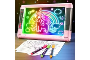 GEOKAY Rechargeable LED Drawing Board, 15 Inch Lumiboard 9-Color Light Modes Neon Art Light Up Writing Tablet Tracing Pad for Kids, Sketching Gift Toy for Teens, 5 Markers, 10 Tracing Sheets