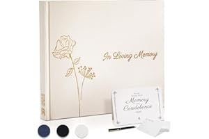 Revery Funeral Guest Book for Memorial Service - with Pen, Cards, Table Sign & Back Pocket, Guests Sign in Book in Loving Memory | Celebration of Life Memorial Service Guest Book, White Linen Cover
