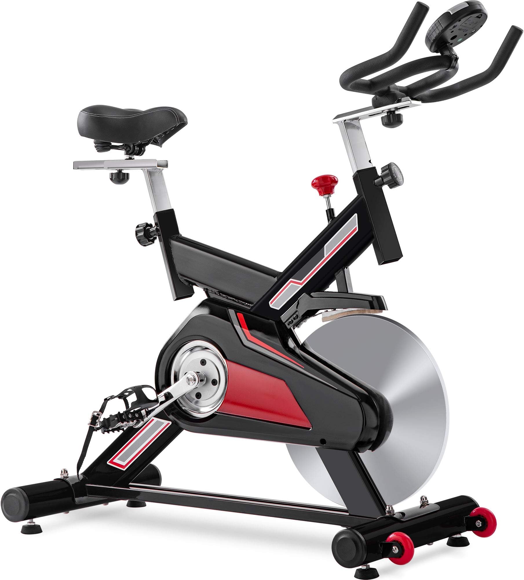 Indoor Cycling Exercise Bike Belt Drive Stationary Bicycle with LCD Monitor and Comfortable Seat Cushion for Home Cardio Workout