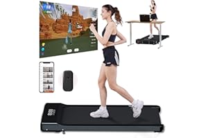 MJWW Walking Pad Treadmill, Mini Under Desk Treadmill, 2.5 HP Quiet Walking Treadmill for Home Office, Portable Small Walking Pad with Smart APP, Remote Control, LED Display