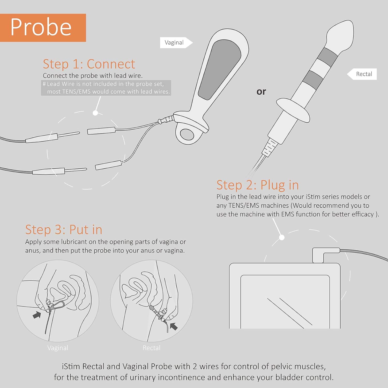 iStim PR-02 Probe for Kegel Exercise, Pelvic Floor Electrical Muscle Stimulation, Incontinence - Compatible with TENS/EMS: Health & Personal Care