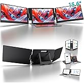KYY 15.6" Laptop Screen Extender, 1080P FHD IPS Portable Monitor, One Cable USB-C Triple Monitor, Dual Travel Screen for 12"-17'' Laptops, 360° Rotation & Kickstand,X90D (Driver Need)