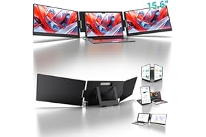 KYY 15.6" Laptop Screen Extender, 1080P FHD IPS Portable Monitor, One Cable USB-C Triple Monitor, Dual Travel Screen for 12"-17'' Laptops, 360° Rotation & Kickstand，X90D (Driver Need)