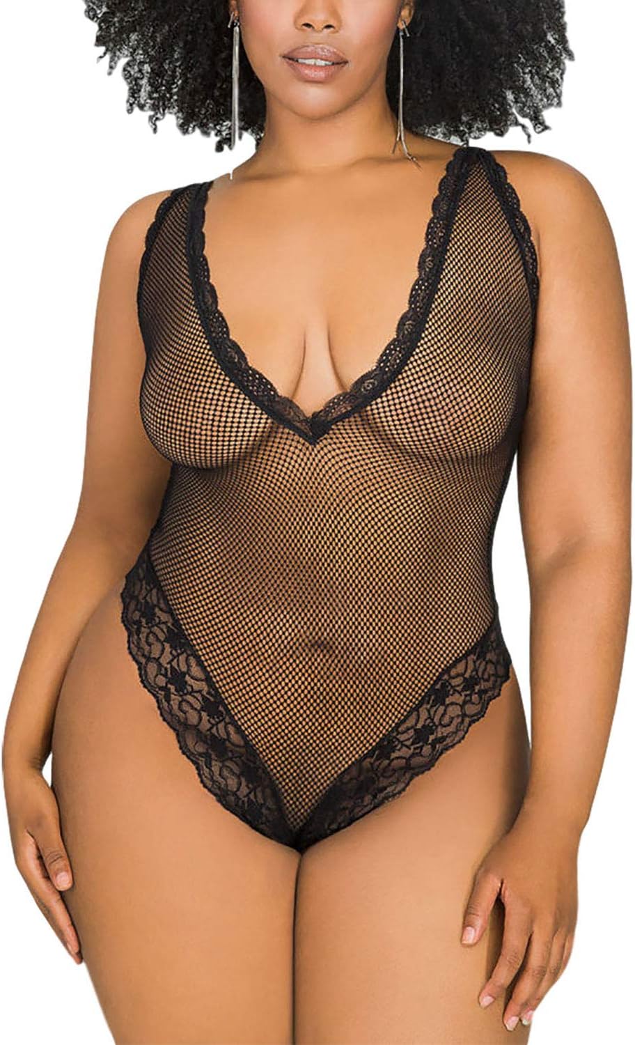 JuicyRose Women Sexy Lace Teddy Lingerie Fishnet Plus Size