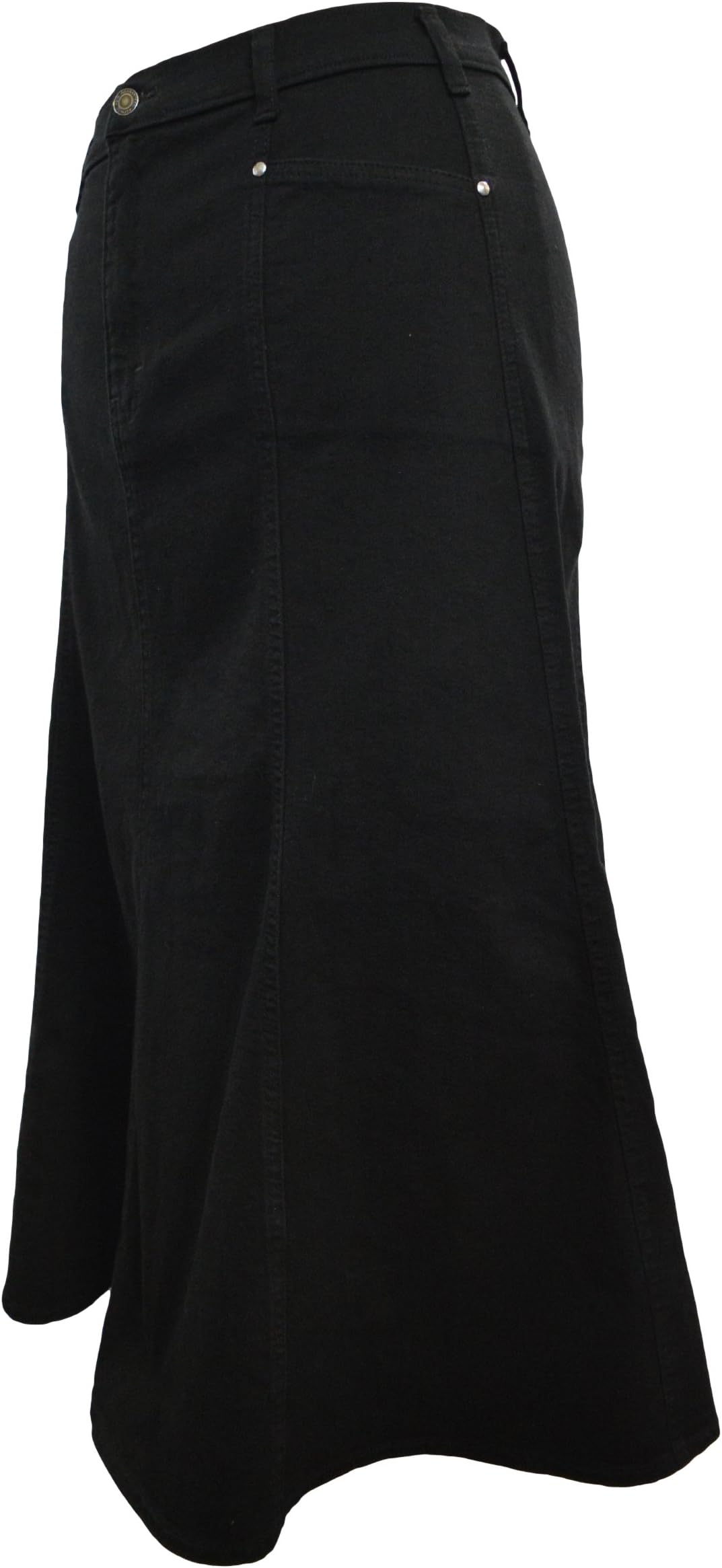 Ice Cool Ladies Plus Size Long Flared Black Stretch Denim Maxi Skirt Sizes 14 to 26