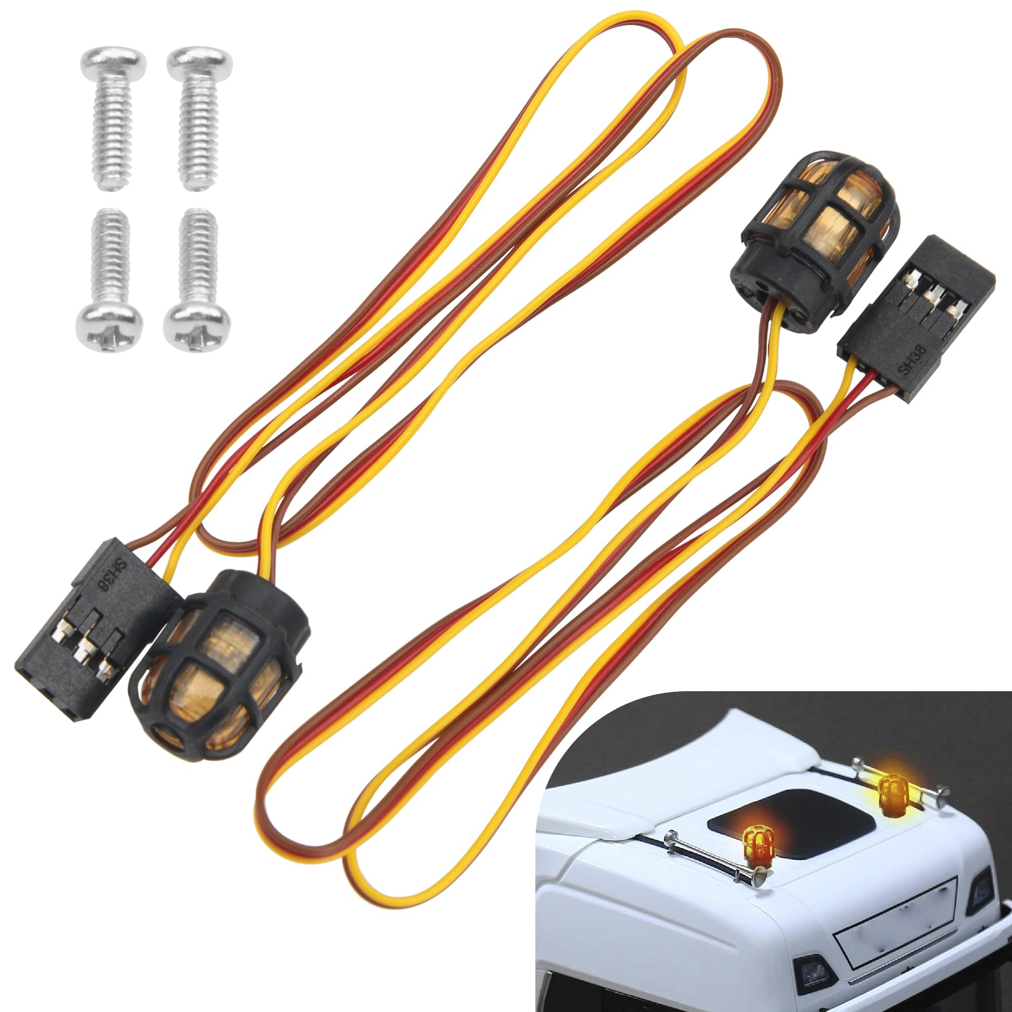 Photo 1 of ShareGoo 2Pcs RC Car LED Light RC Beacon Light Strobing-Blasting/Flashing/Rotating Mode Compatible with Traxxas Axial 1/10 1/12 1/16 RC Crawler Car 1/14 Tamiya Tractor Truck (Orange)