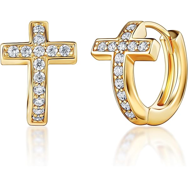 ピアス Crystalline Hoop Earrings - Small Amazon.com: Cubic Zirconia Cross Small Hoop Earrings for