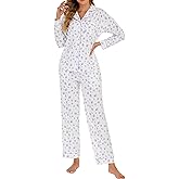 LUBOT 100% Cotton Pajamas for Women 2 Piece PJ Set Woven Poplin Ladies Button Long Sleeve Lightweight Sleepwear XS-XXL