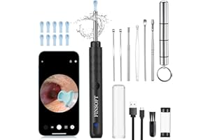 FINSOFT Ear Wax Removal Tool Camera, Ear Cleaner with Camera, Ear Wax Removal Cleaning Kit with 1296P HD Camera and 6 LED Lights, Earwax Removal Kit with 10 Ear Pick for iOS and Android, Black