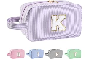 Huifen Personalized Initial Makeup Bag A-Z, Travel Toiletry Bag Preppy Make Up Bags Girls Cute Cosmetic Pouch Makeup Organizer Wedding Birthday Mothers Day Gifts for Women (Purple, K)