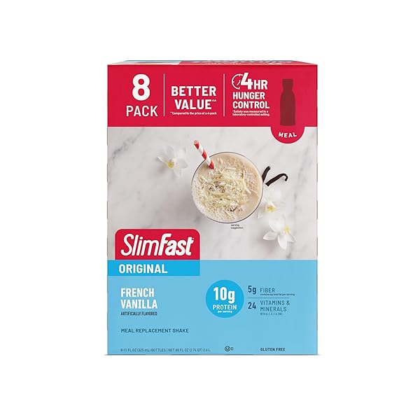 SLIMFAST MEAL REPLACEMENT SHAKE, ORIGINAL FRENCH VANILLA, 10G OF READY TO DRINK PROTEIN FOR WEIGHT LOSS, 11 FL. OZ BOTTLE, 8 COUNT