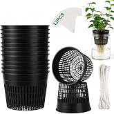Sileasncei Net Cups Hydroponics 12 Pack, 6 Inch Mesh Pots with Wick Cord | Includes 12 Plant Labels and 30 Ft Wick Cord for Healthy Root Growth in Indoor Hydroponic and Aquaponic Systems