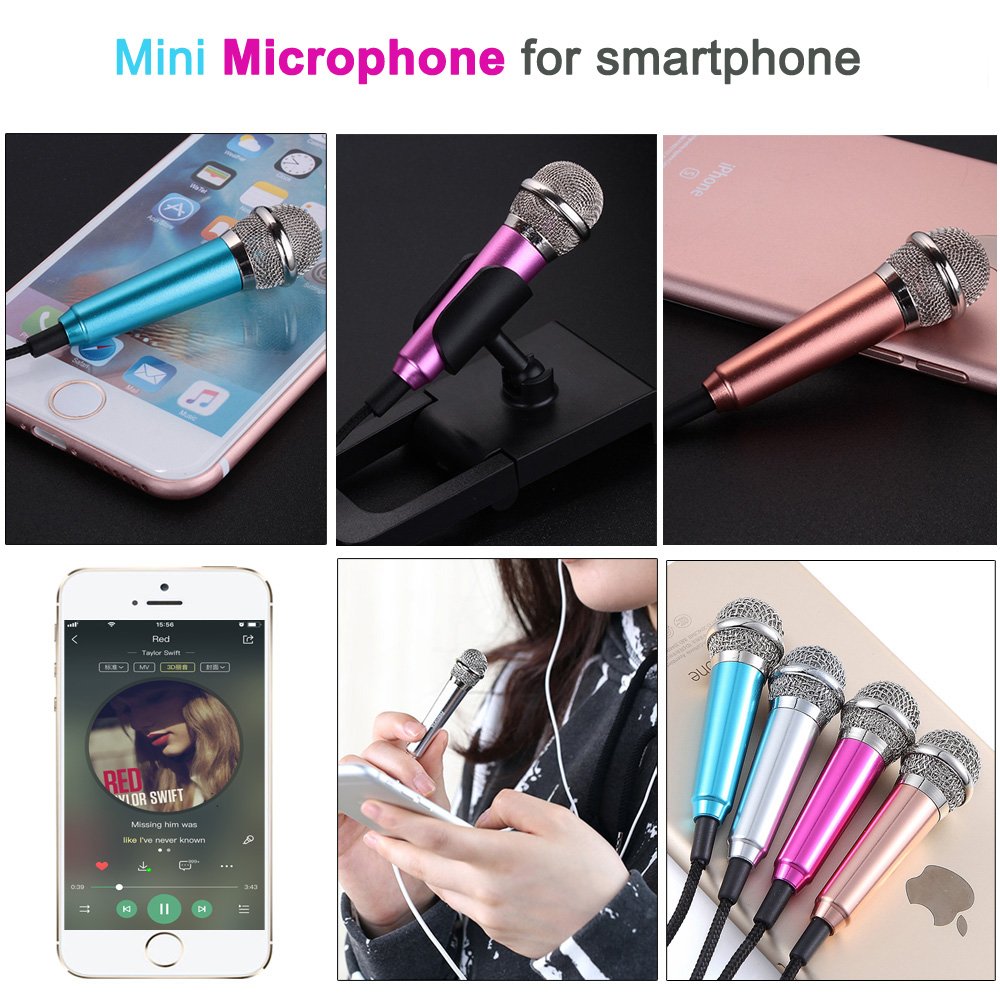 Kathy Universal Mini Microphone with Omnidirectional Stereo Mic for Voice Recording,Chatting and Singing on Apple Phone,Android Cellphones,Smartphone (Rose Red)