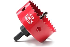 IHOMEPARK 3-1/8 Inch Hole Saw for Wood, 79mm HSS BI-Metal Hole Saw for Recessed Lighting, 35mm Cutting Depth Hole Cutter with Hex Shank Drill Bit Adapter for Cornhole Boards Plastic Drywall Fiberboard, Red