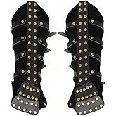 XWXLDD Medieval Leather Arm Guards with Brass Studs, Black, Adjustable Buckle Straps