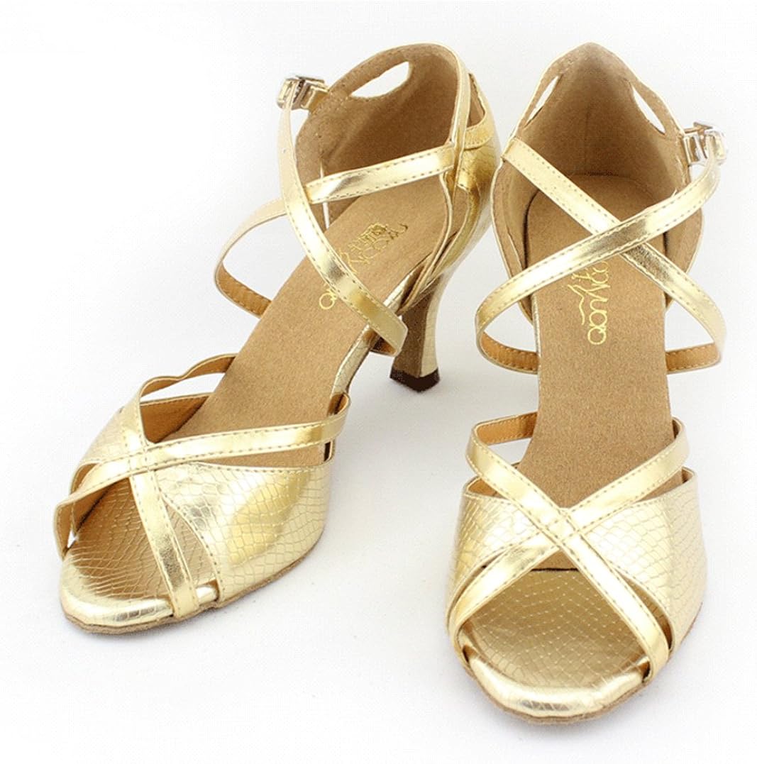 Ballroom dance shoes woman shinning gold 3"heel open toe Msmushroom 8053 (2) Amazon.co.uk