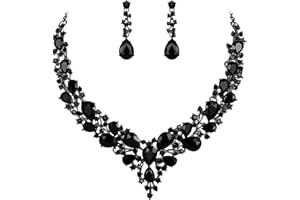 BriLove Women's Wedding Bridal Austrian Crystal Teardrop Cluster Statement Necklace Dangle Earrings Jewelry Set