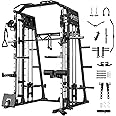 Mikolo Smith Machine, 2200lbs Squat Rack with LAT-Pull Down System & Cable Crossover Machine, Training Equipment with Leg Hold-Down Attachment