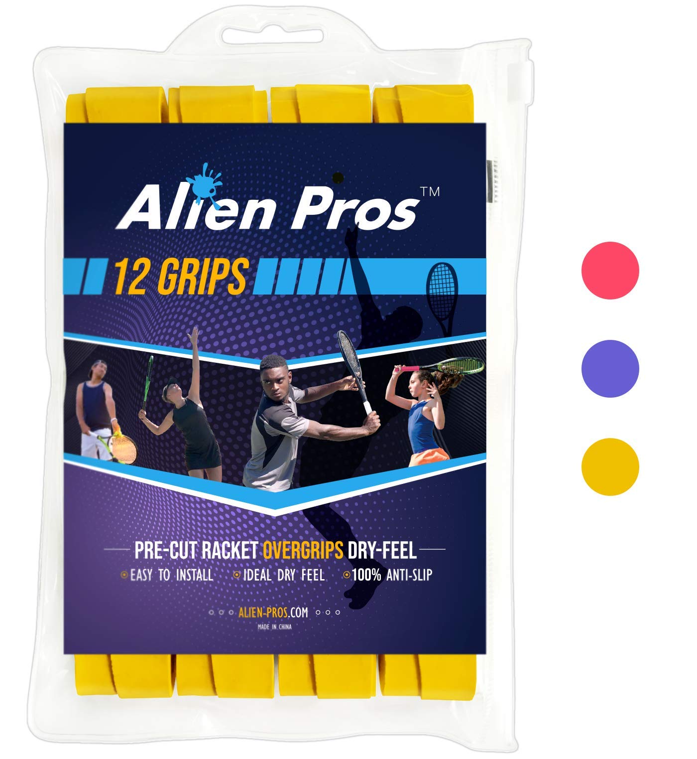 ALIEN PROS Tennis Racket Grip Tape - Precut and Dry Feel Tennis Grip - Tennis Overgrip Grip Tape Tennis Racket - Wrap Your Racquet for High Performance