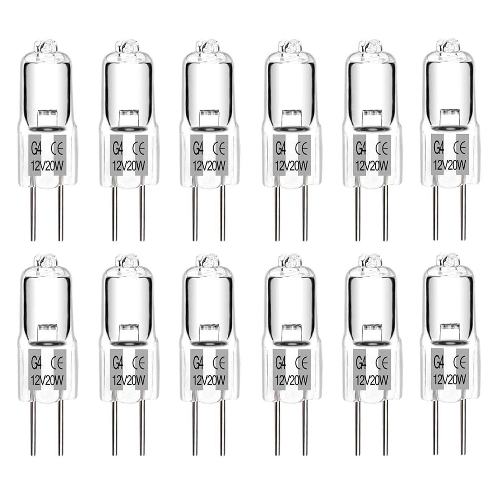 G4 Halogen Bulbs 20W 12V Dimmable Warm White 2700K, 2 Pin Clear Capsule Lamp for Cooking, Crystal Chandeliers, Track Lighting - Pack of 10