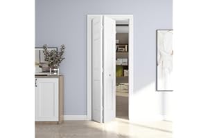 JUBEST 30in. x 80in. Bifold Door, 6 Panel Primed Bifold Interior Doors, Hollow Core Bi Fold Closet Door with Hardware Kit Include, Folding Doors for Laundry, Pantry & Bedroom
