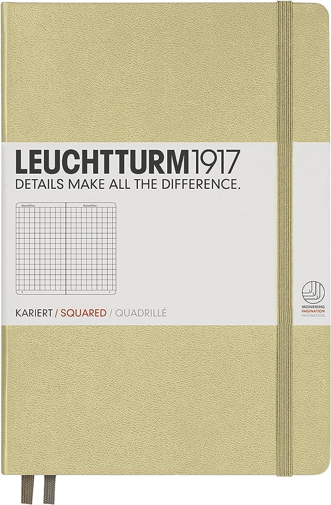 Leuchtturm1917 (354593 Notebook Medium (A5), Hardcover, 251 Numbered Pages, Squared Sand