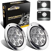Partsam 2PCS 12 LED White 4" Round Backup Reverse Lights Marker w/Stainless Rings Sealed
