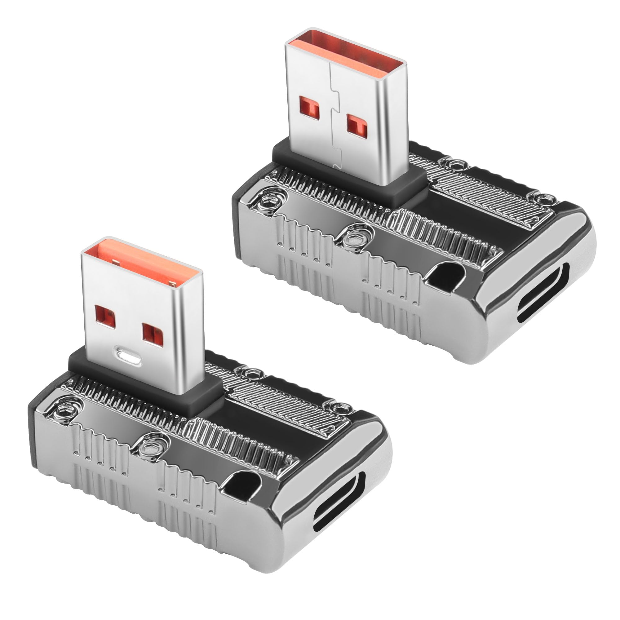 GELRHONR USB to USB C Adapter, USB3.1 Gen2 Converter, Zinc Alloy 90Degree USB 3.1 A Male to Type-C Female Connector Support 120W Super Fast Charging 10Gbps Data Transfer-2PCS (Style 2)