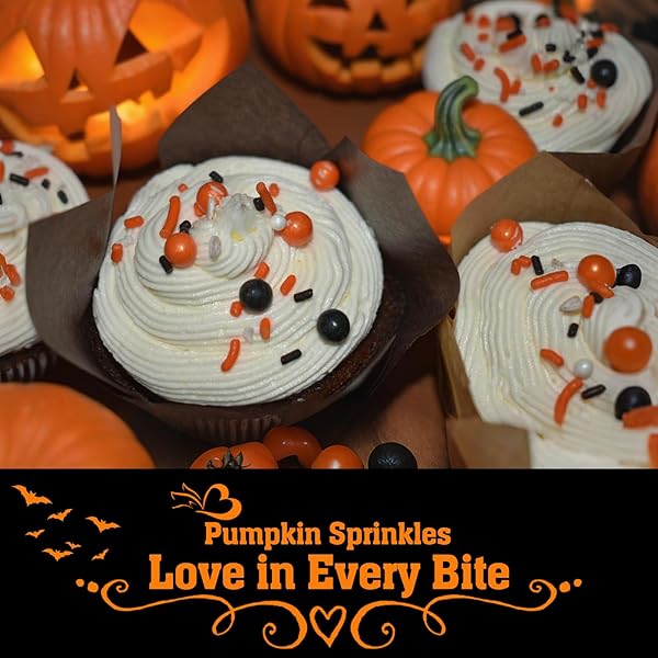 TWISWEET HALLOWEEN SPRINKLES, PUMPKIN SPRINKLES FOR CAKE DECORATING, EDIBLE CANDY GHOST BAT SUGAR SPRINKLE MIX, BLACK AND ORANGE BAKING CANDY BULK, CUPCAKE TOPPER COOKIE ICE CREAM CAKE DECORATIONS, HALLOWEEN SCARY THEME TRICK OR TREAT PARTY SUPPLIES (130G/4.58OZ)