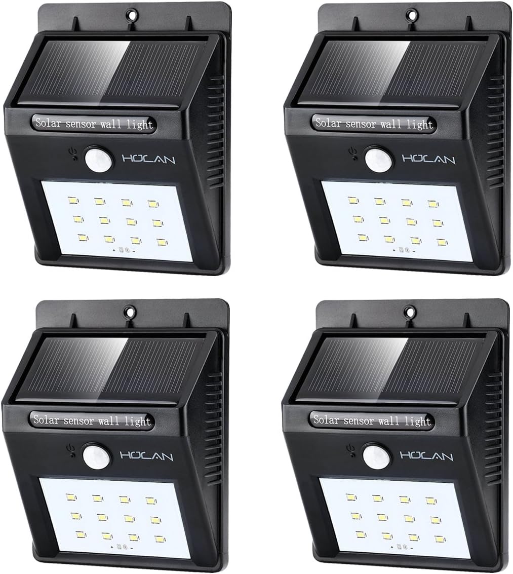 12 LED Solar Lights, Holan Waterproof Motion Sensor Solar Light Outdoor Wall Lights for Garden Patio Step Stair Fence Deck Yard Driveway, 4 Pack
