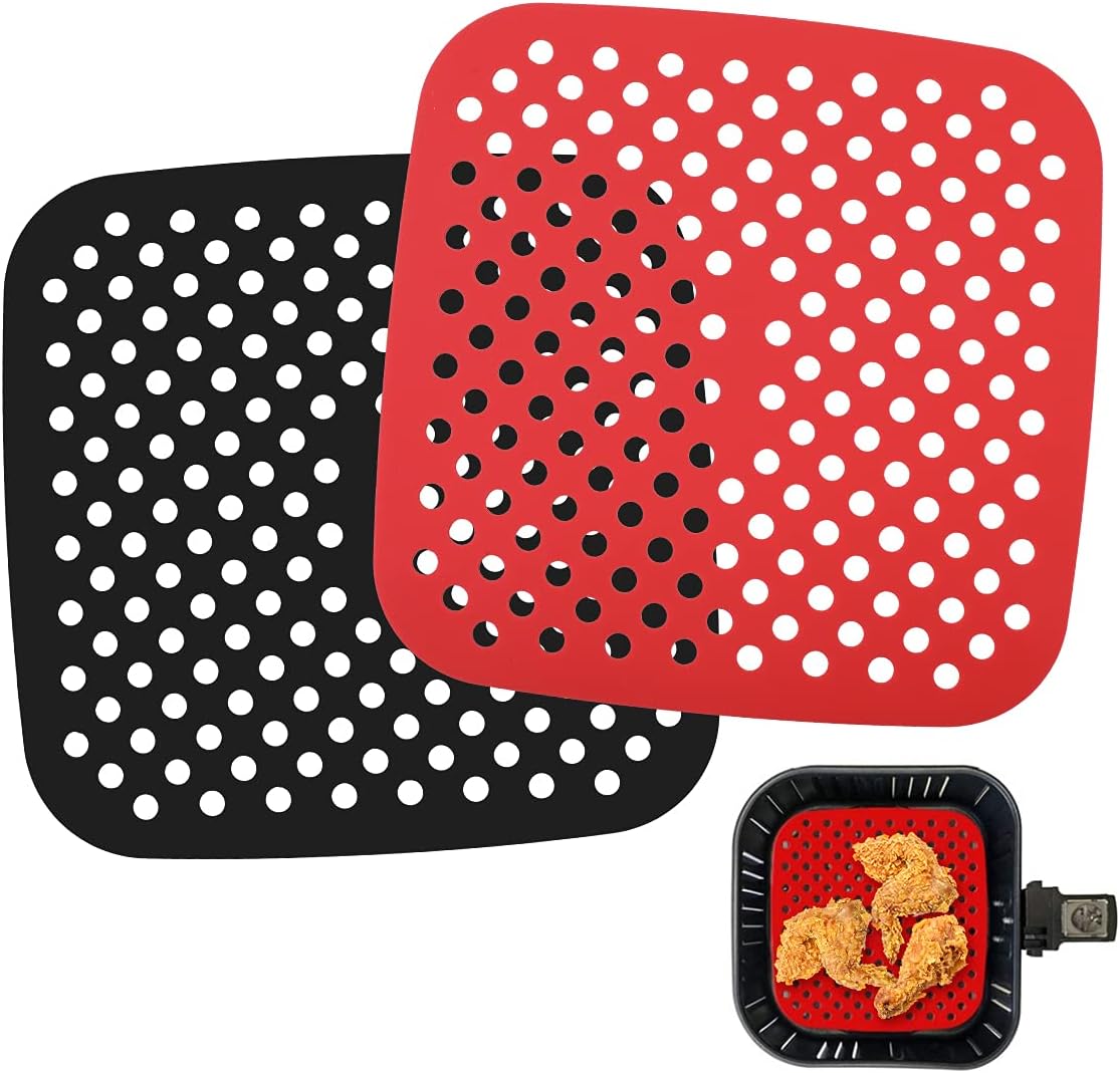 AIEVE Air Fryer Liners, 2 Pcs 8.5 Inches Square Silicone Air Fryer Accessories Air Fryer Sheets Heat Resistant Mats Compatible with Instant Vortex, Ninja, Power XL, Cosori, Nuwave, GoWise for Baking