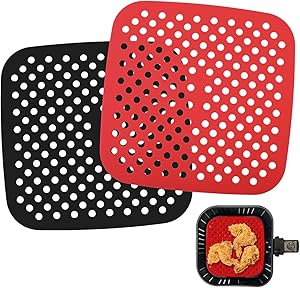 AIEVE Air Fryer Liners, 2 Pcs 8.5 Inches Square Silicone Air Fryer Accessories Air Fryer Sheets Heat Resistant Mats Compatible with Instant Vortex, Ninja, Power XL, Cosori, Nuwave, GoWise for Baking