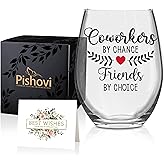 Pishovi Coworkers By Chance Friends By Choice Wine Glass with Gifts Box, Funny Coworker Farewell Gifts for Colleague Friend, Leaving Farewell Birthday Valentines Retirement Gifts for Work Friend