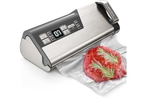 Mesliese Vacuum Sealer Machine, Powerful 95kPa 140W One Hand Operation Food Sealer, Double Seal Strip with Build-in Cutter & Countdown Display, 2 Bag Rolls, 5PCS Pre-cut Bags, PULSE & Marinate