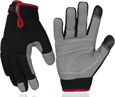 WFX Mens Work Gloves Padded Knuckles Touchscreen Rigger Breathable Red L
